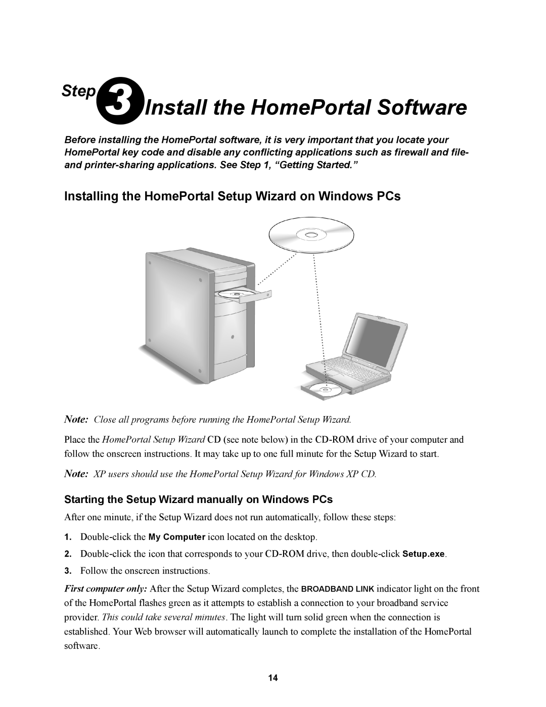 2Wire 1000SW manual Install the HomePortal Software, Installing the HomePortal Setup Wizard on Windows PCs 