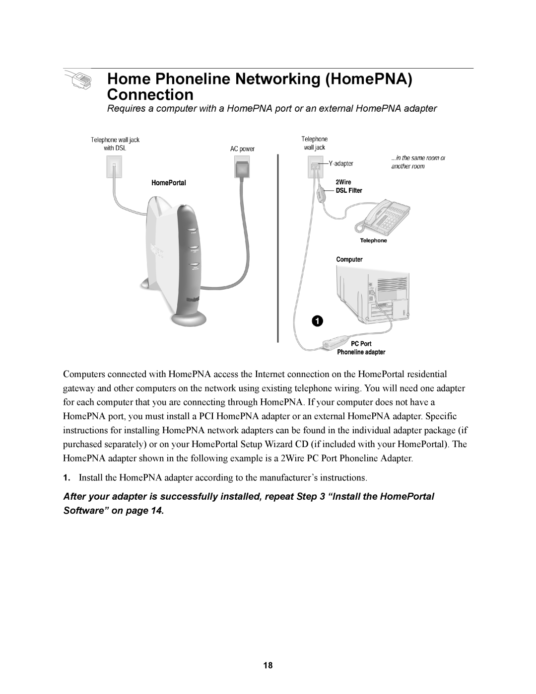 2Wire 1000SW manual Home Phoneline Networking HomePNA Connection 