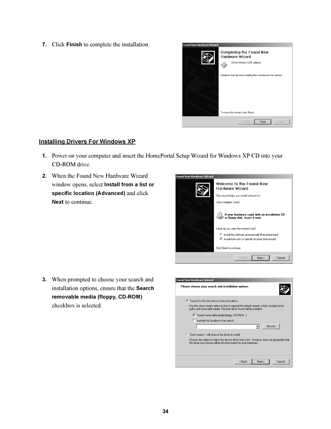 2Wire 1000SW manual Installing Drivers For Windows XP 