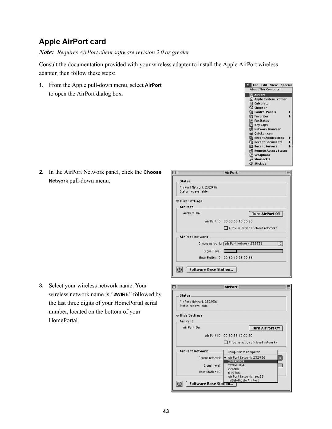 2Wire 1000SW manual Apple AirPort card 