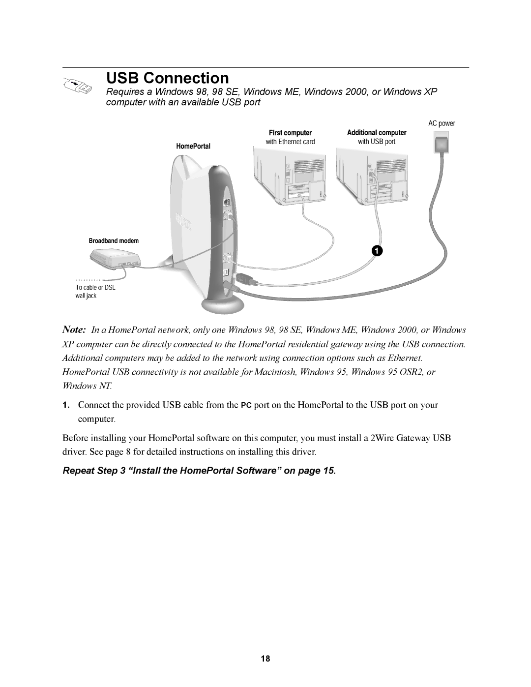 2Wire 100SW manual Repeat Install the HomePortal Software on 