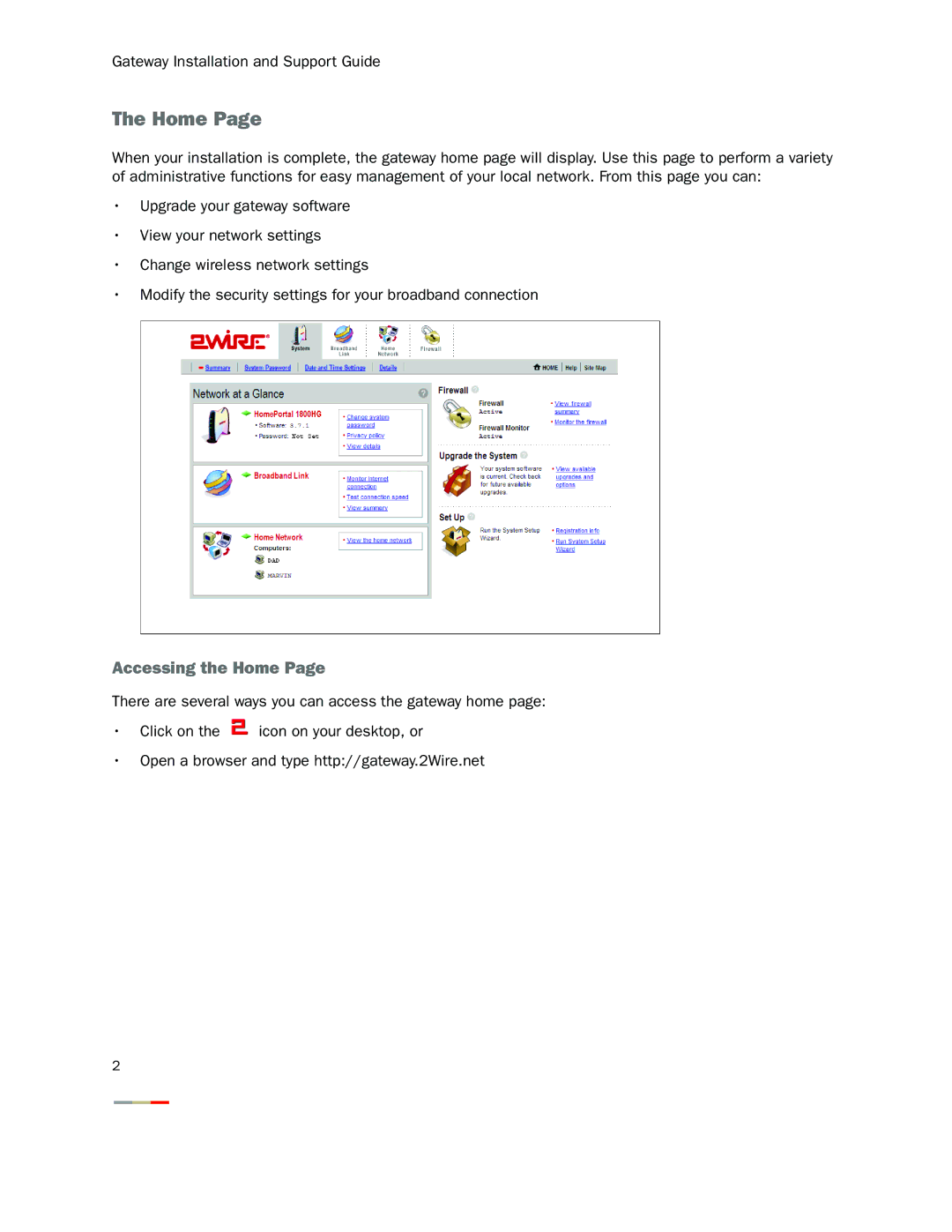 2Wire 1701HG, 1800HG, 1700HW manual Accessing the Home 