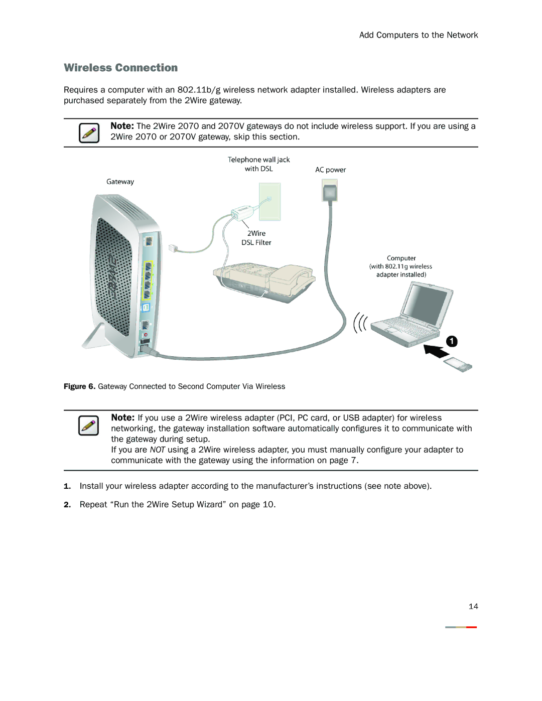 2Wire 2000 Series manual Gateway Connected to Second Computer Via Wireless 