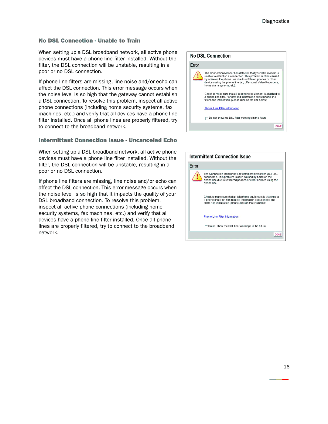 2Wire 2000 Series manual No DSL Connection Unable to Train, Intermittent Connection Issue Uncanceled Echo 