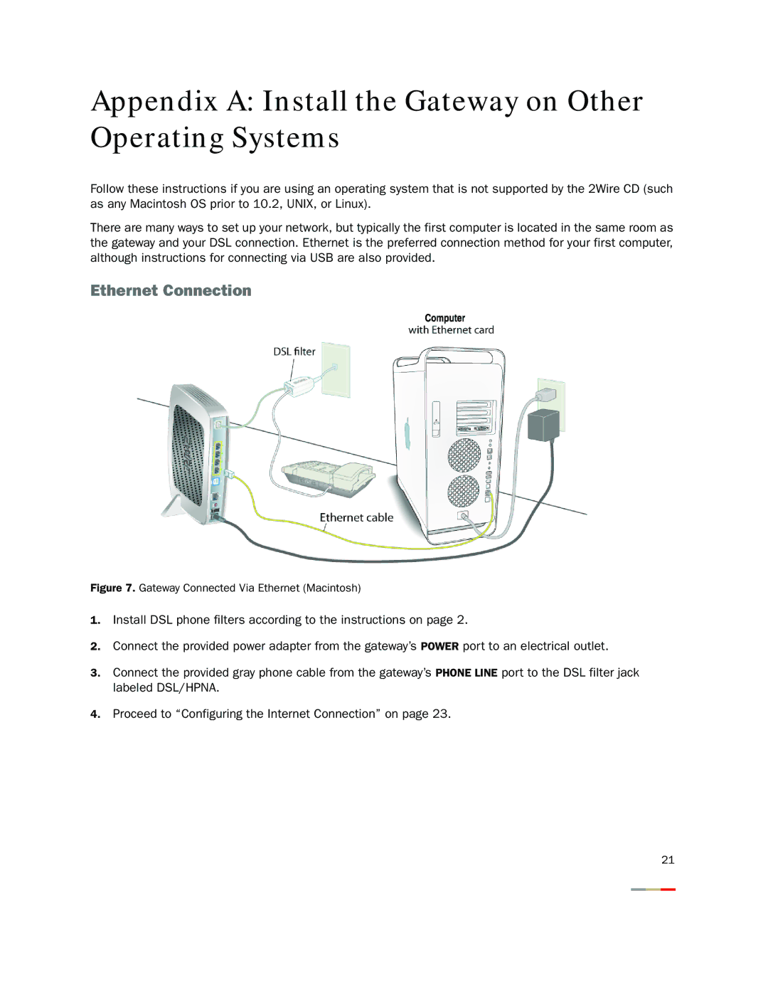 2Wire 2000 Series Appendix a Install the Gateway on Other Operating Systems, Gateway Connected Via Ethernet Macintosh 