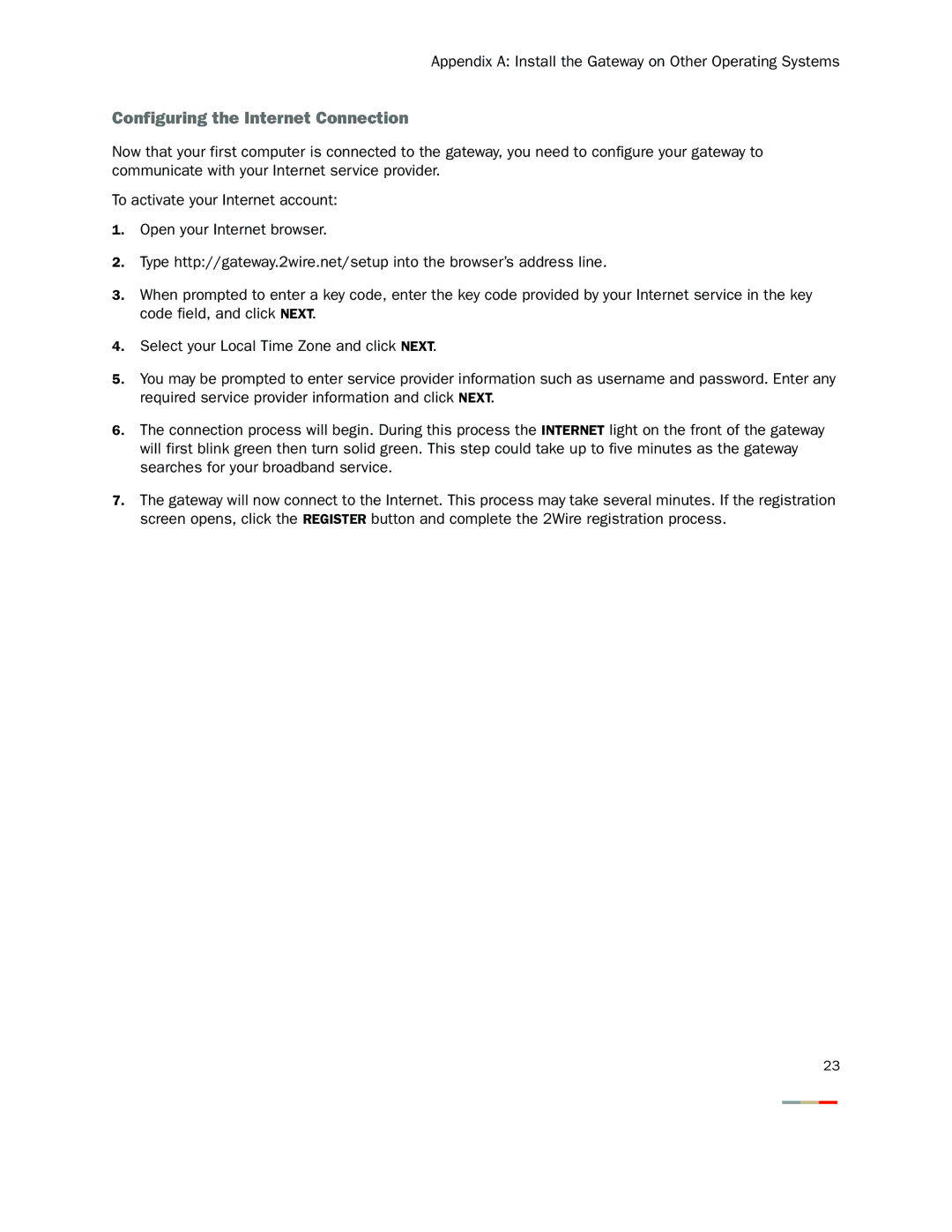 2Wire 2000 Series manual Configuring the Internet Connection 