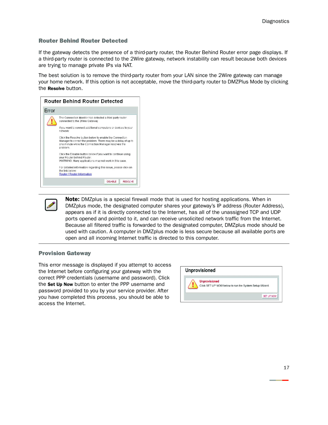 2Wire 2701HG-T, 2700HG-D, 2700HGB, 2701HG-B, 2701HG-S manual Router Behind Router Detected, Provision Gateway 