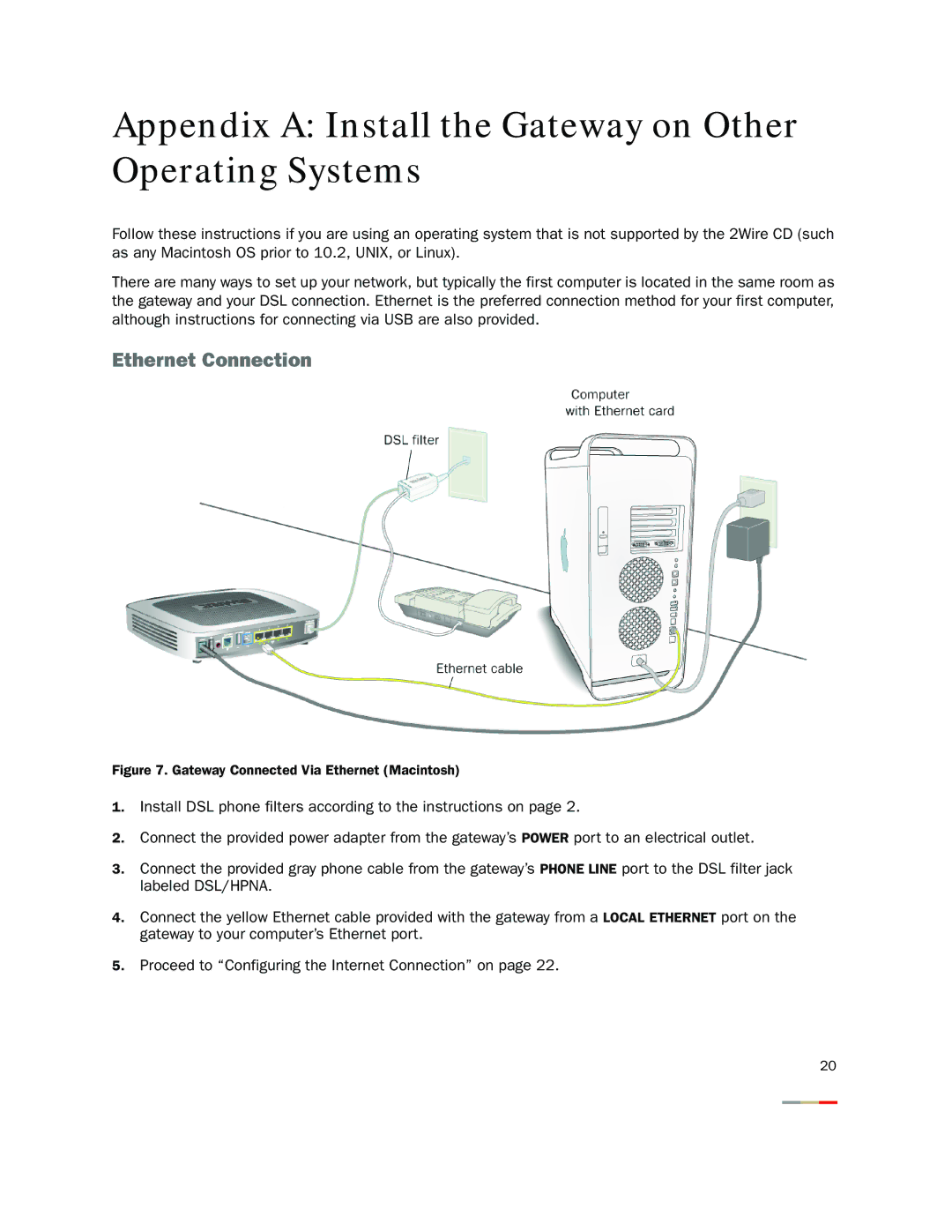 2Wire 2701HG-B manual Appendix a Install the Gateway on Other Operating Systems, Gateway Connected Via Ethernet Macintosh 