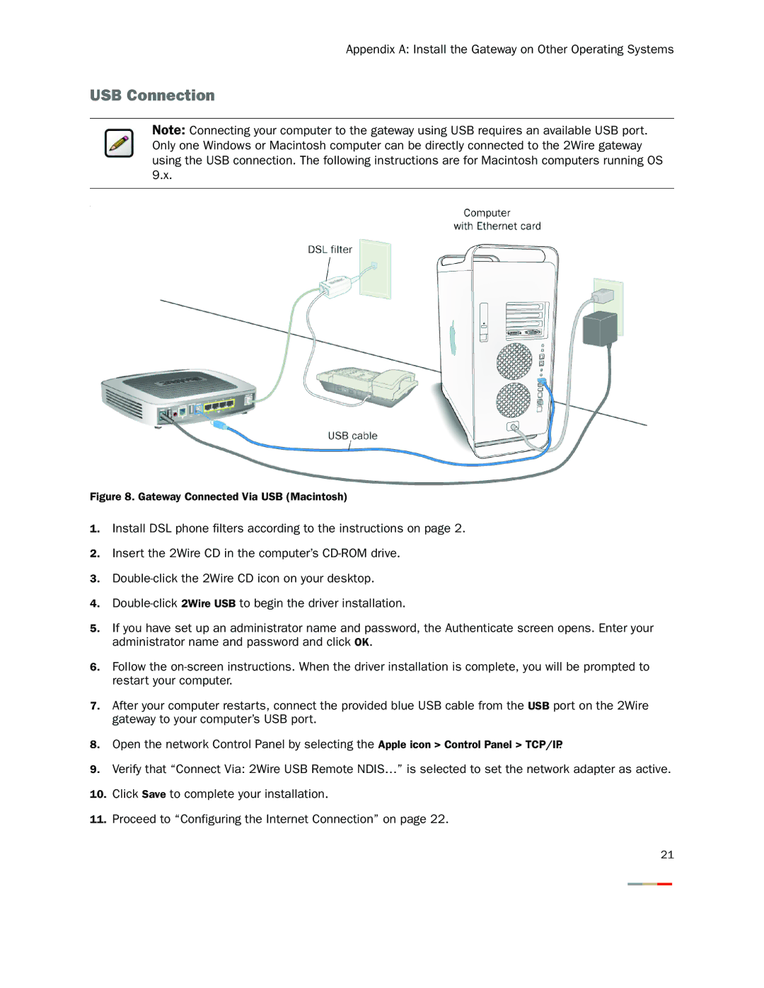 2Wire 2701HG-S, 2701HG-T, 2700HG-D, 2700HGB, 2701HG-B manual Gateway Connected Via USB Macintosh 