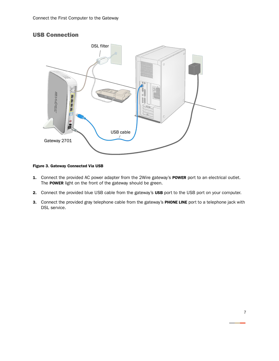 2Wire 2701HGV-W manual USB Connection, Gateway Connected Via USB 