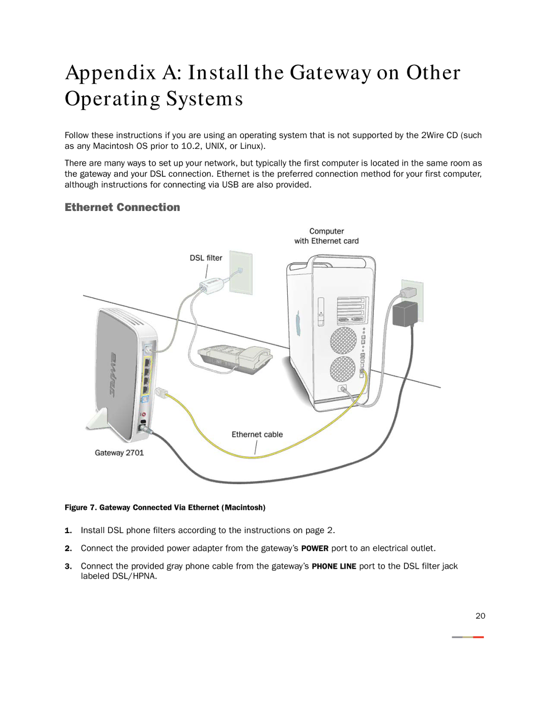 2Wire 2701HGV-W manual Appendix a Install the Gateway on Other Operating Systems, Gateway Connected Via Ethernet Macintosh 