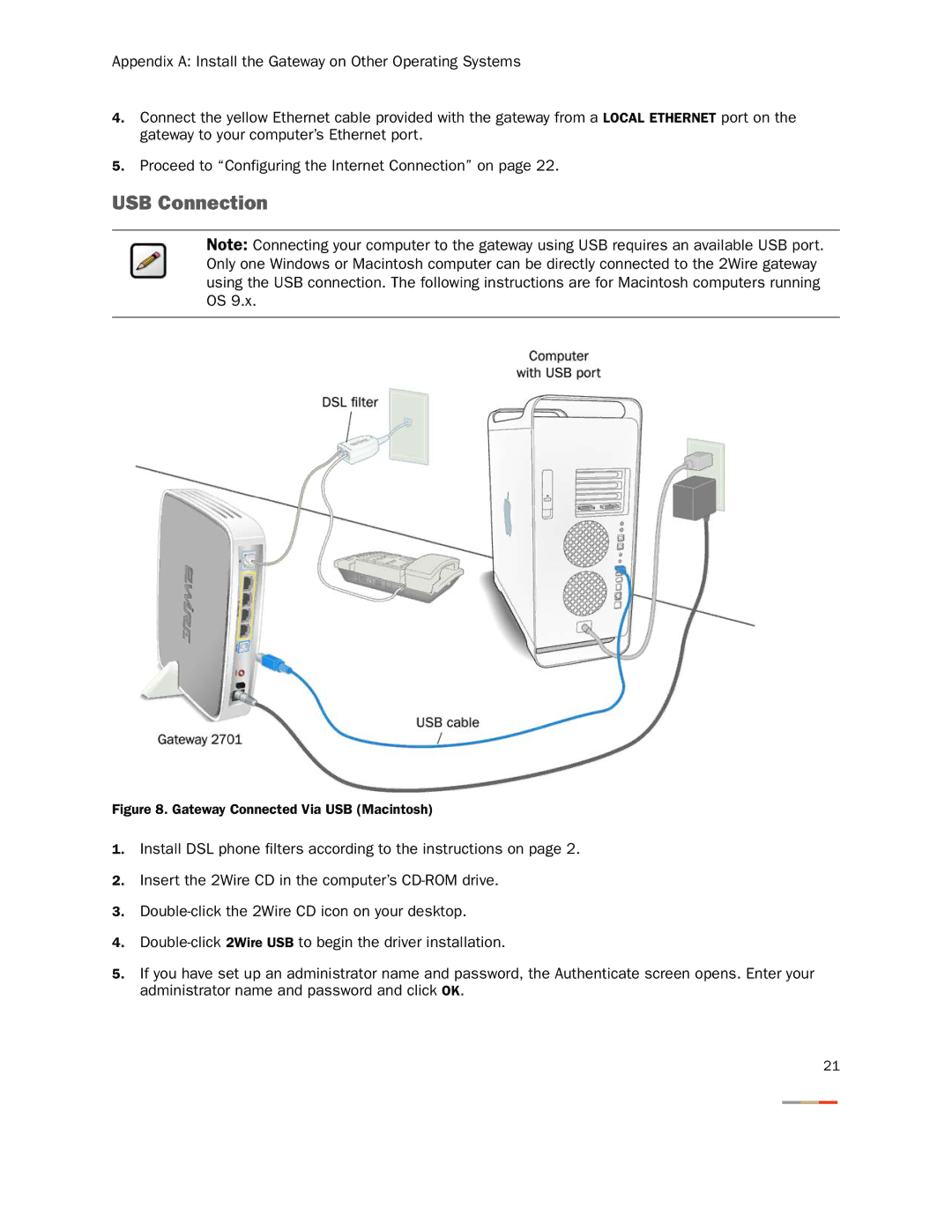 2Wire 2701HGV-W manual Gateway Connected Via USB Macintosh 