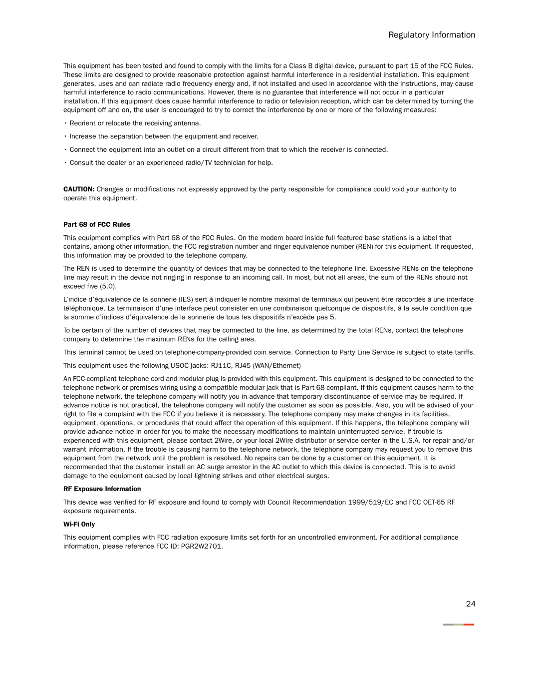 2Wire 2701HGV-W manual Regulatory Information 