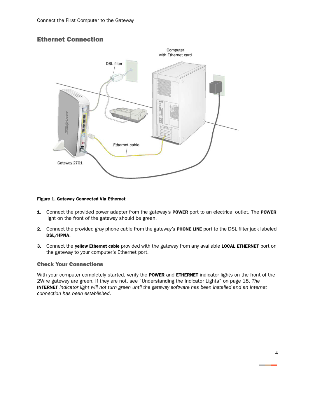 2Wire 2701HGV-W manual Ethernet Connection, Check Your Connections 