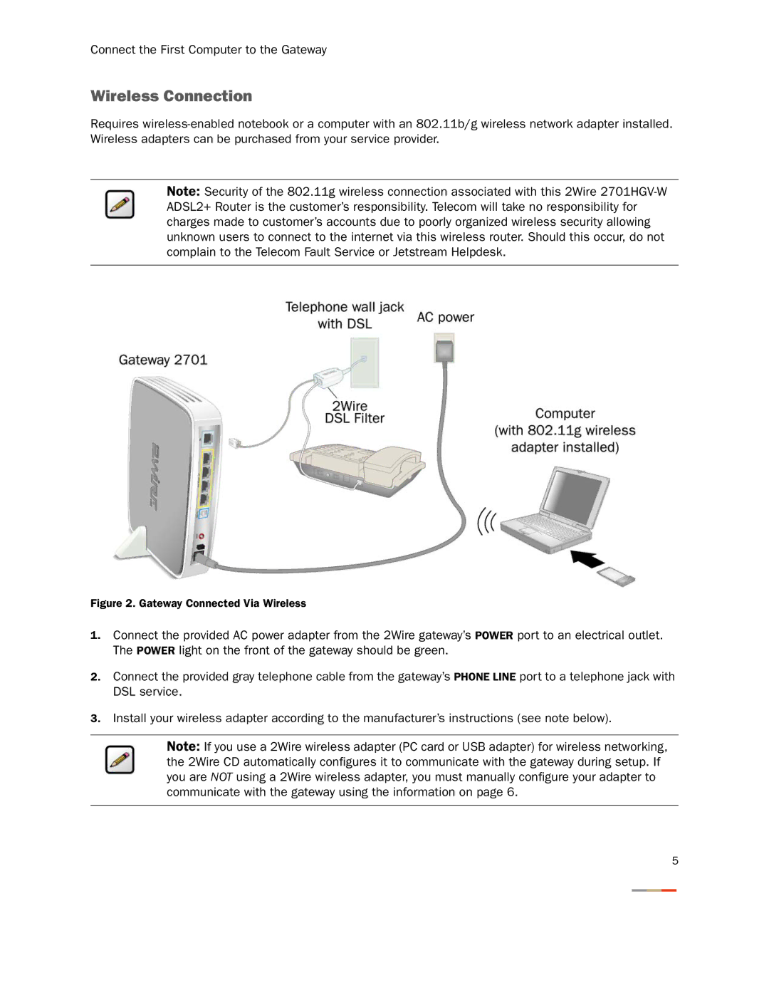 2Wire 2701HGV-W manual Wireless Connection, Gateway Connected Via Wireless 