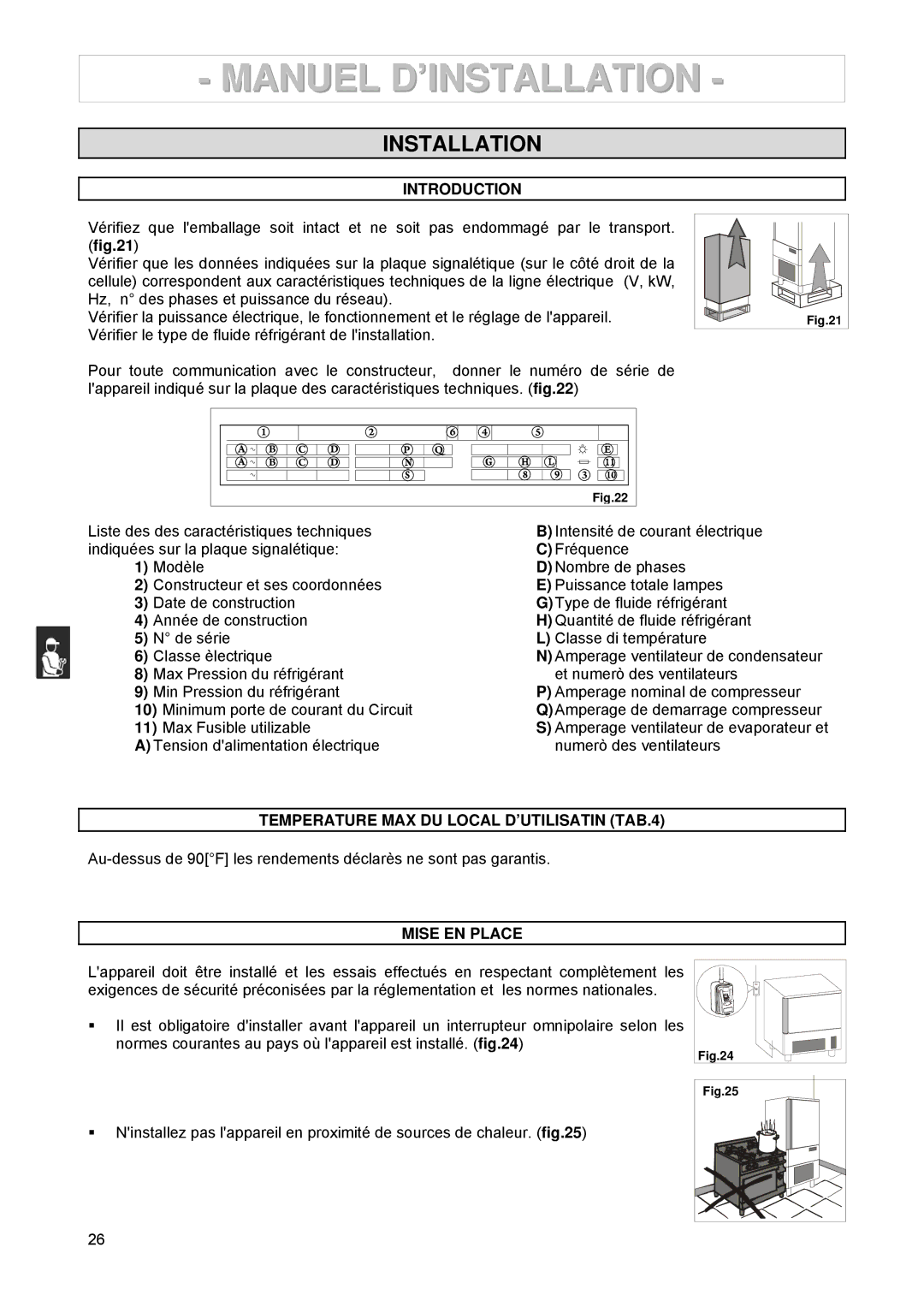 2Wire 3185550/146127 manuel dutilisation Temperature MAX DU Local D’UTILISATIN TAB.4, Mise EN Place 