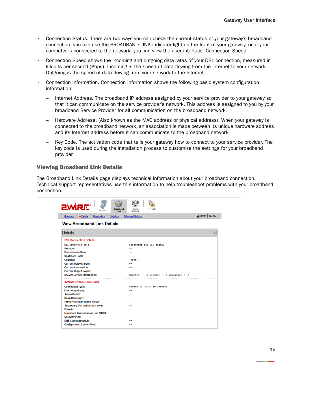 2Wire 3800HGV-B manual Viewing Broadband Link Details 