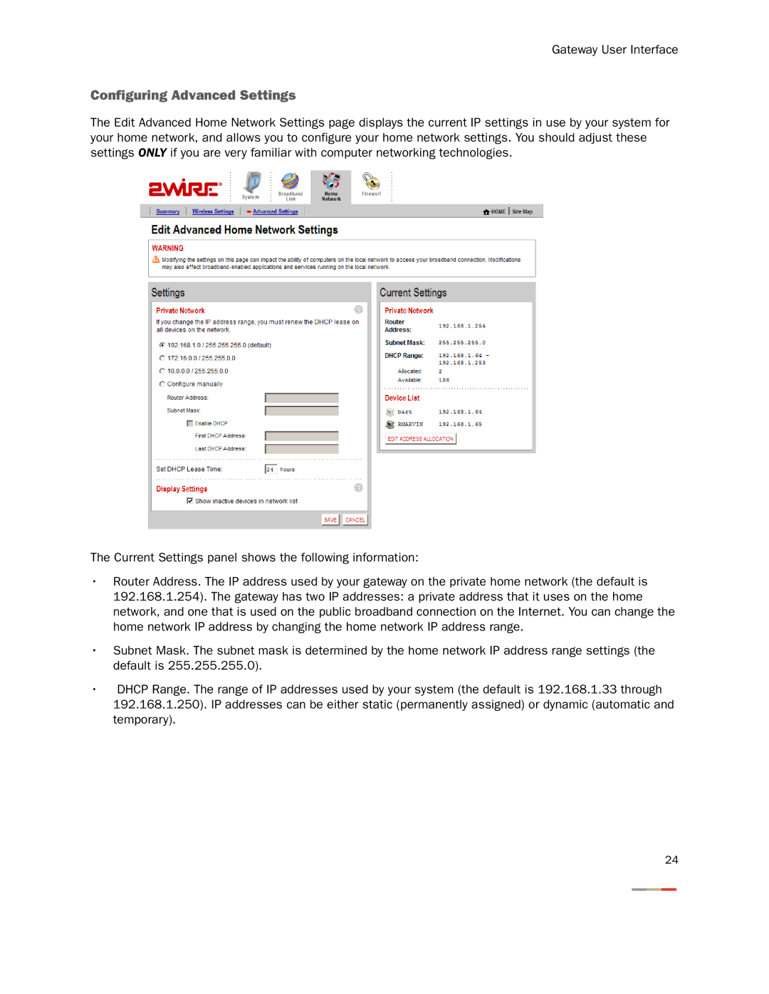 2Wire 3800HGV-B manual Configuring Advanced Settings 