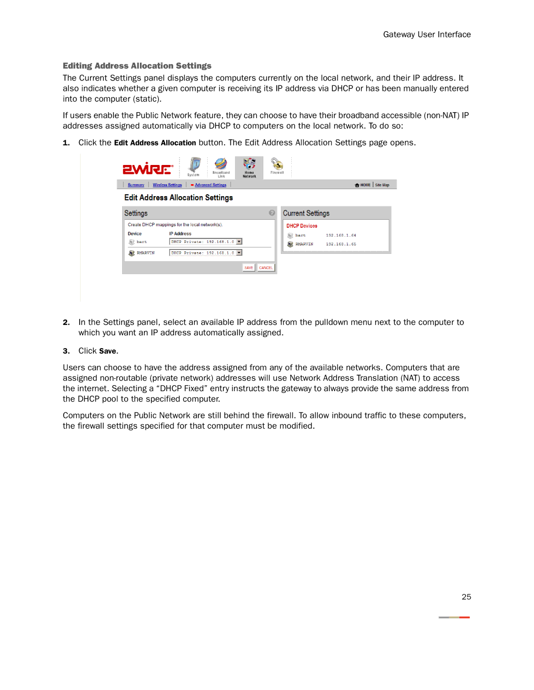 2Wire 3800HGV-B manual Editing Address Allocation Settings 