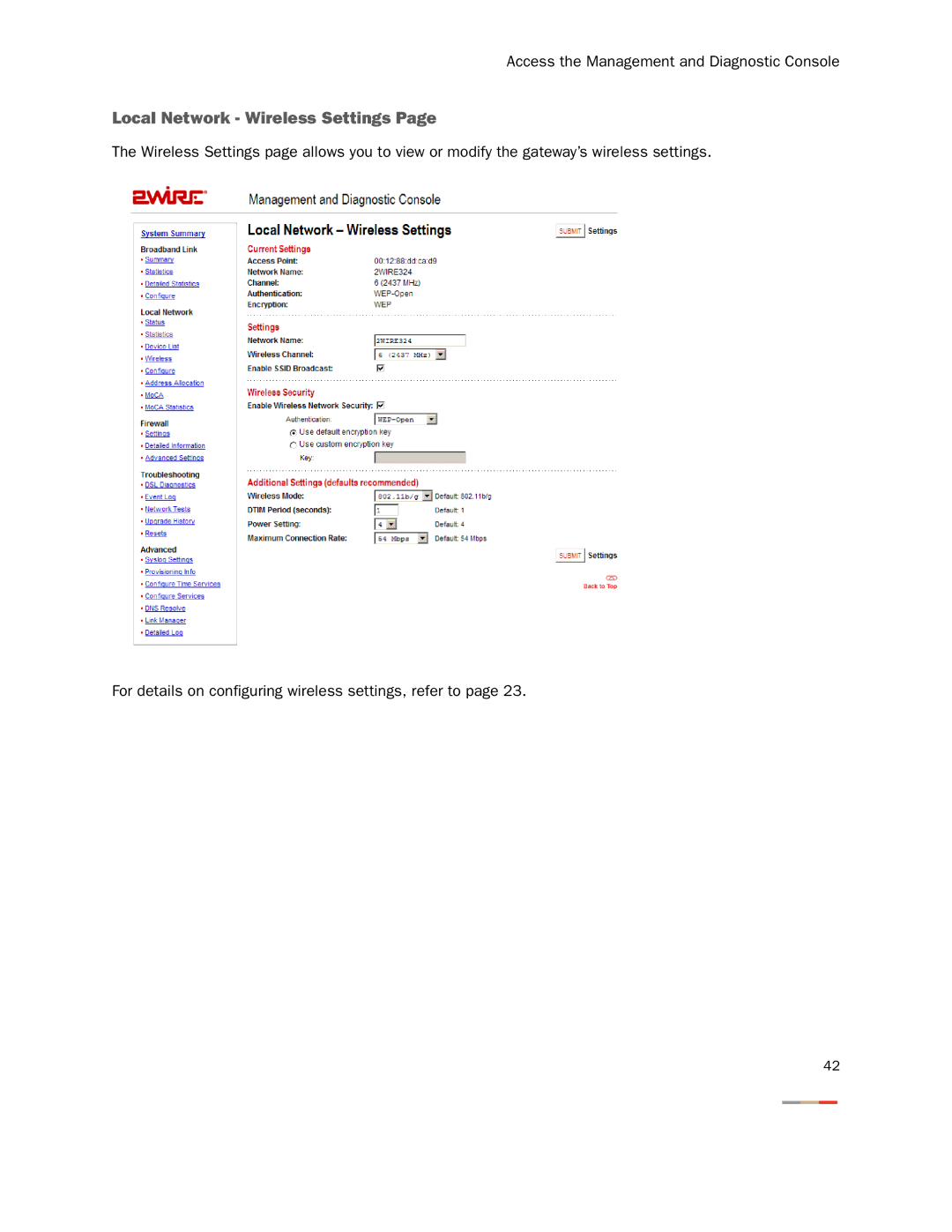 2Wire 3800HGV-B manual Local Network Wireless Settings 