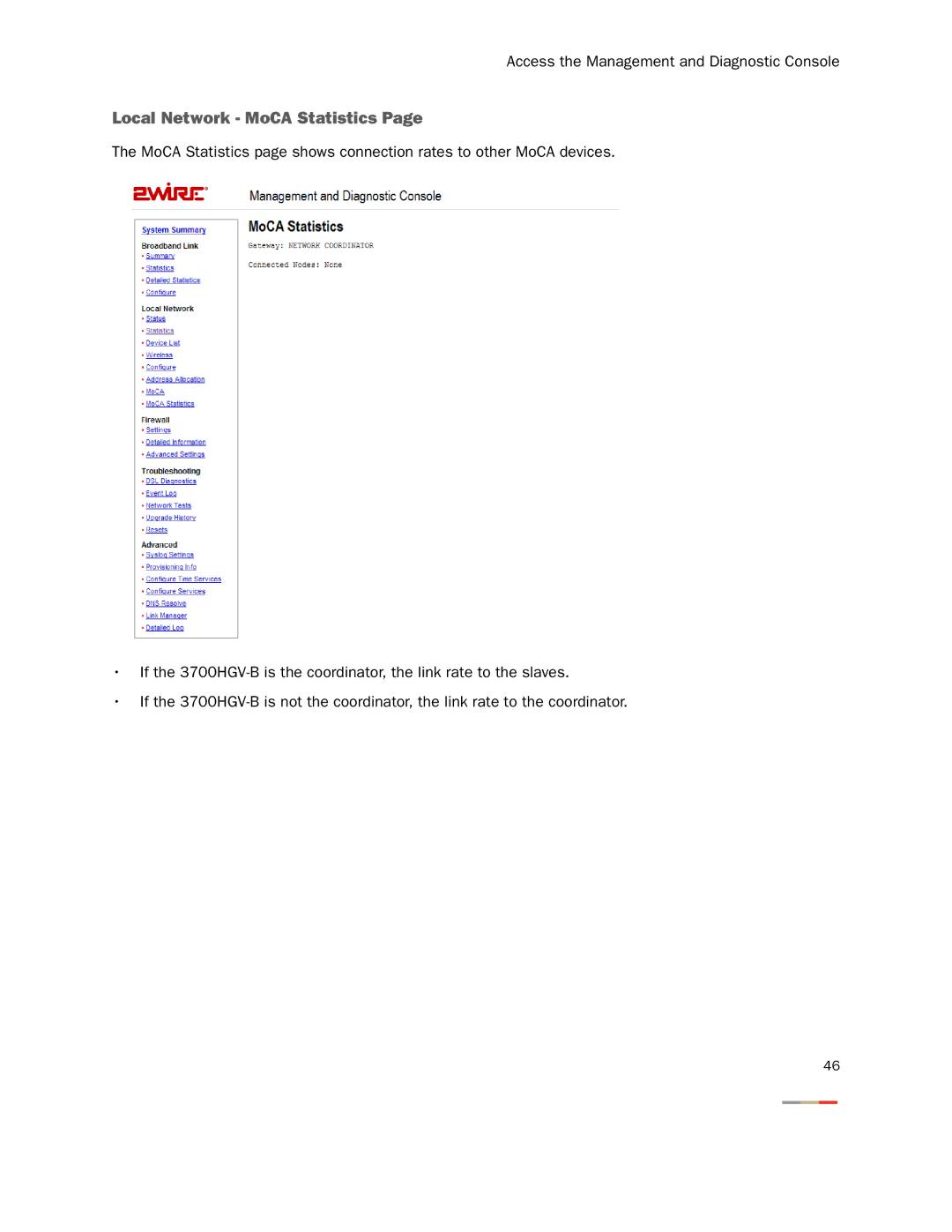 2Wire 3800HGV-B manual Local Network MoCA Statistics 