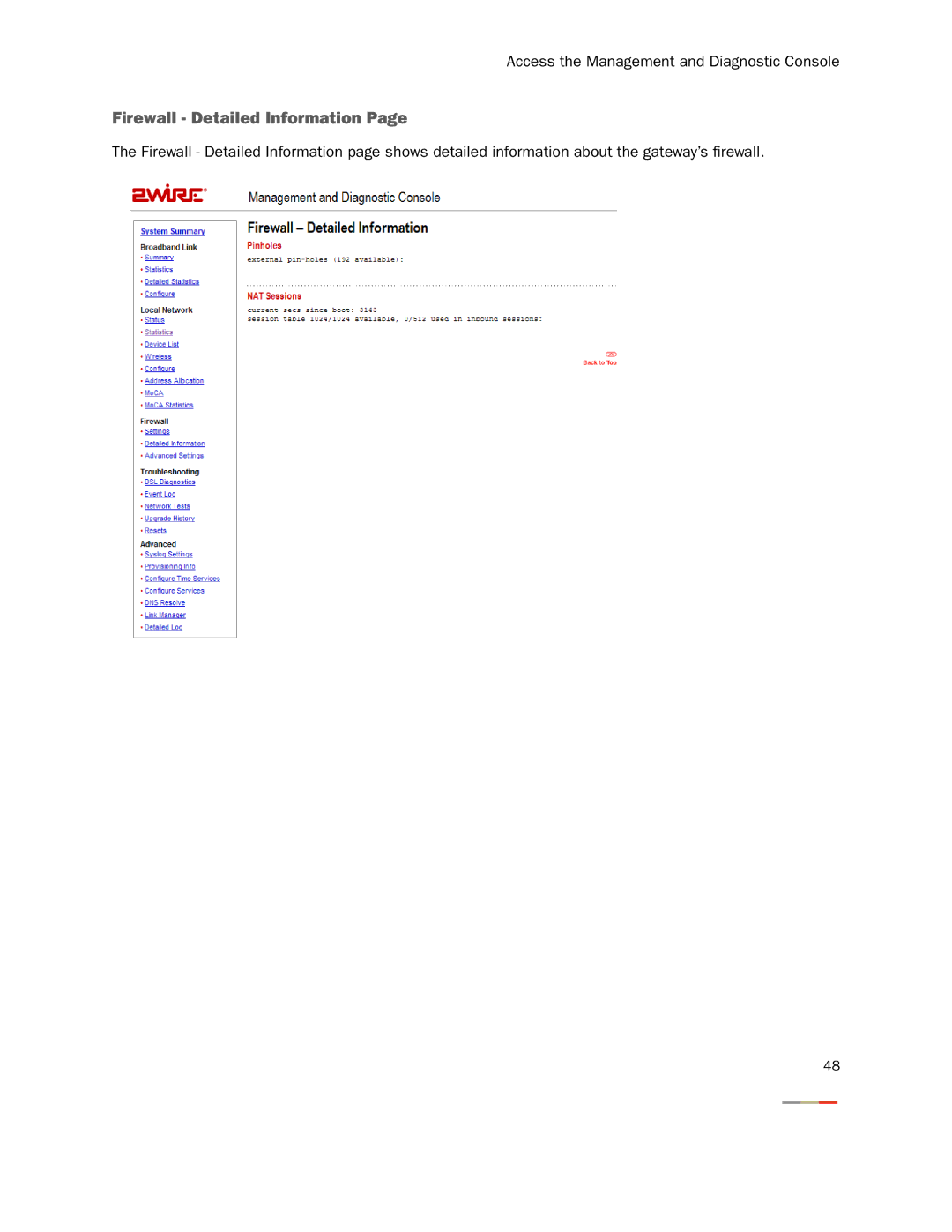 2Wire 3800HGV-B manual Firewall Detailed Information 