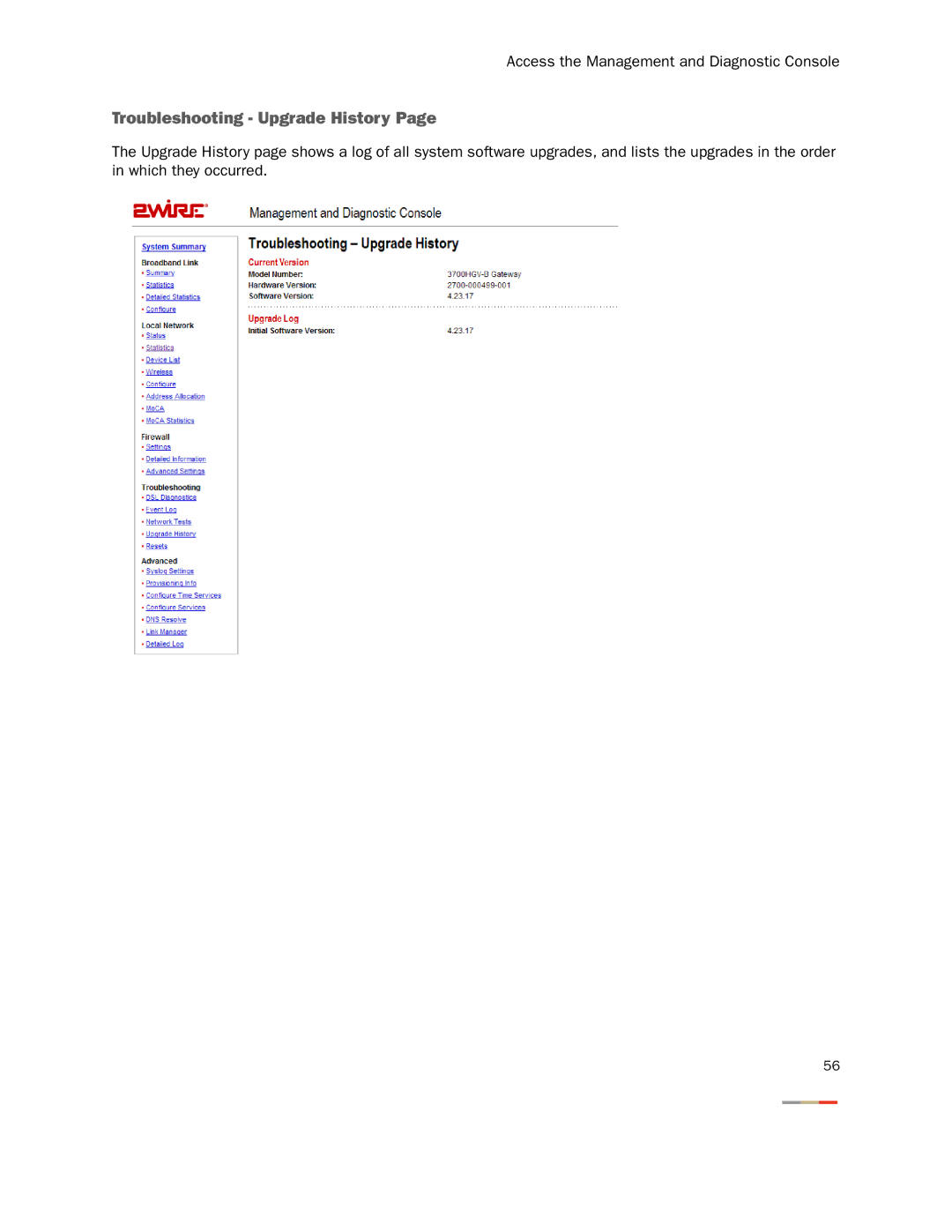 2Wire 3800HGV-B manual Troubleshooting Upgrade History 