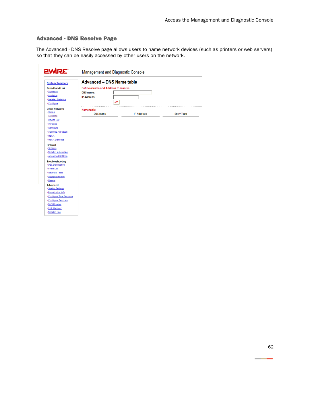 2Wire 3800HGV-B manual Advanced DNS Resolve 