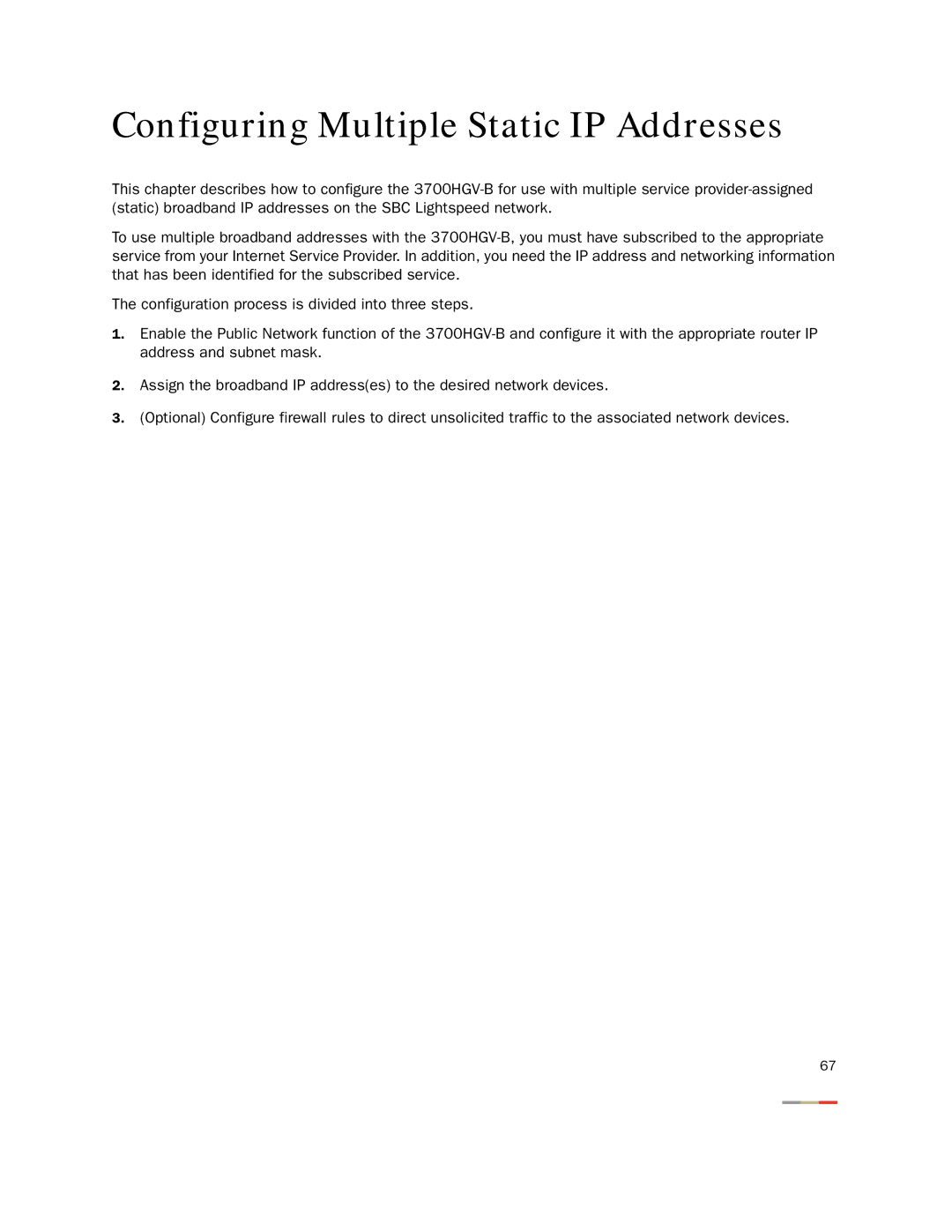 2Wire 3800HGV-B manual Configuring Multiple Static IP Addresses 