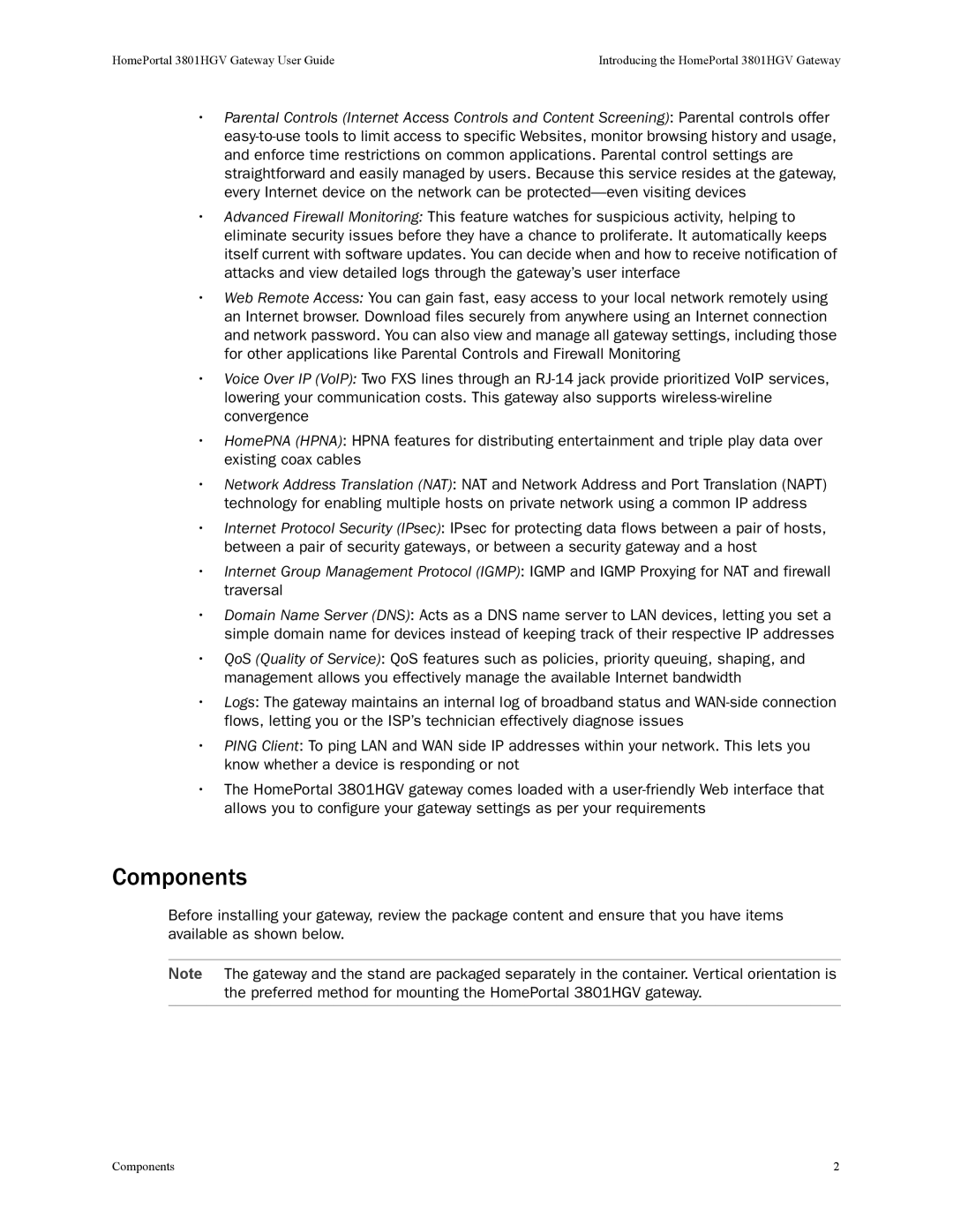 2Wire 3801HGV manual Components 