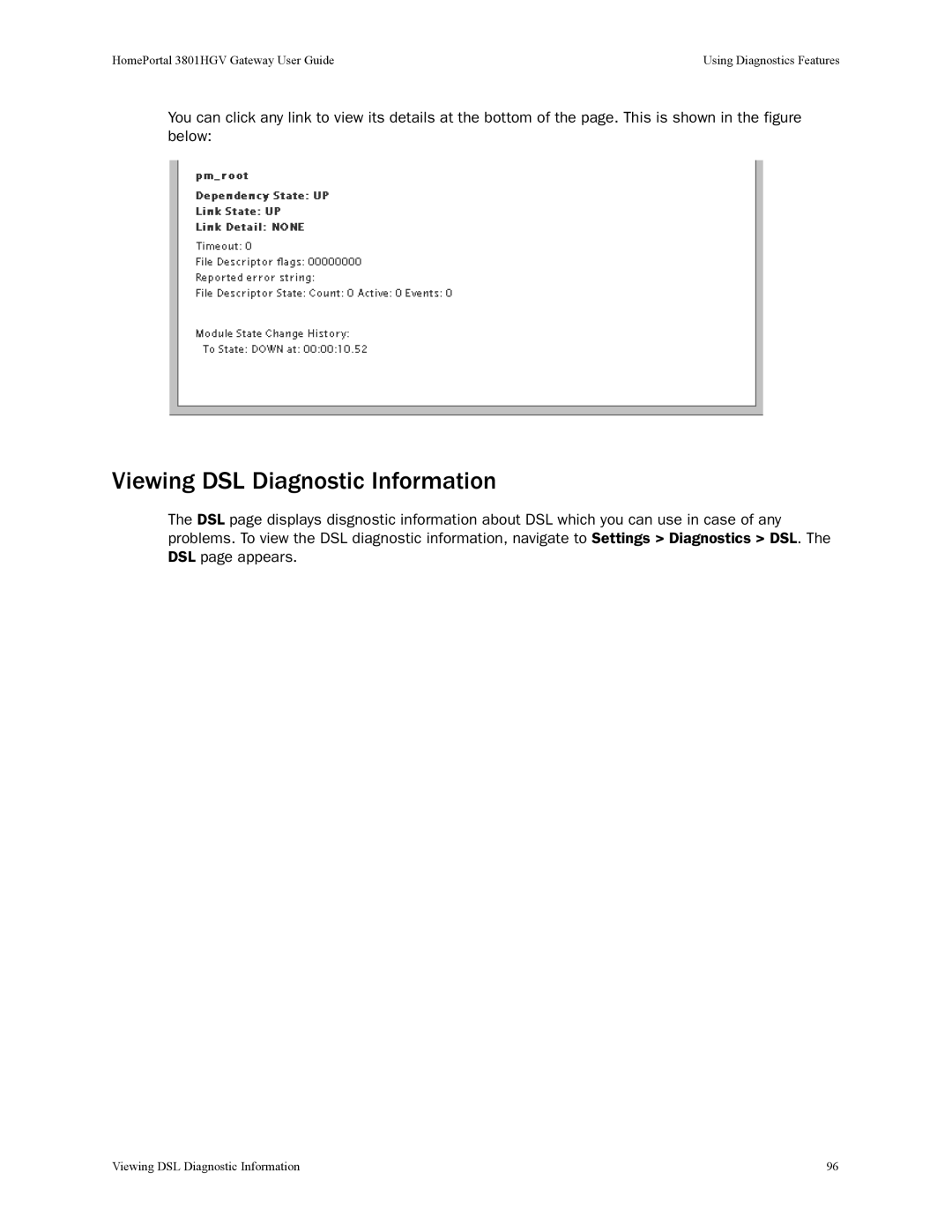 2Wire 3801HGV manual Viewing DSL Diagnostic Information 