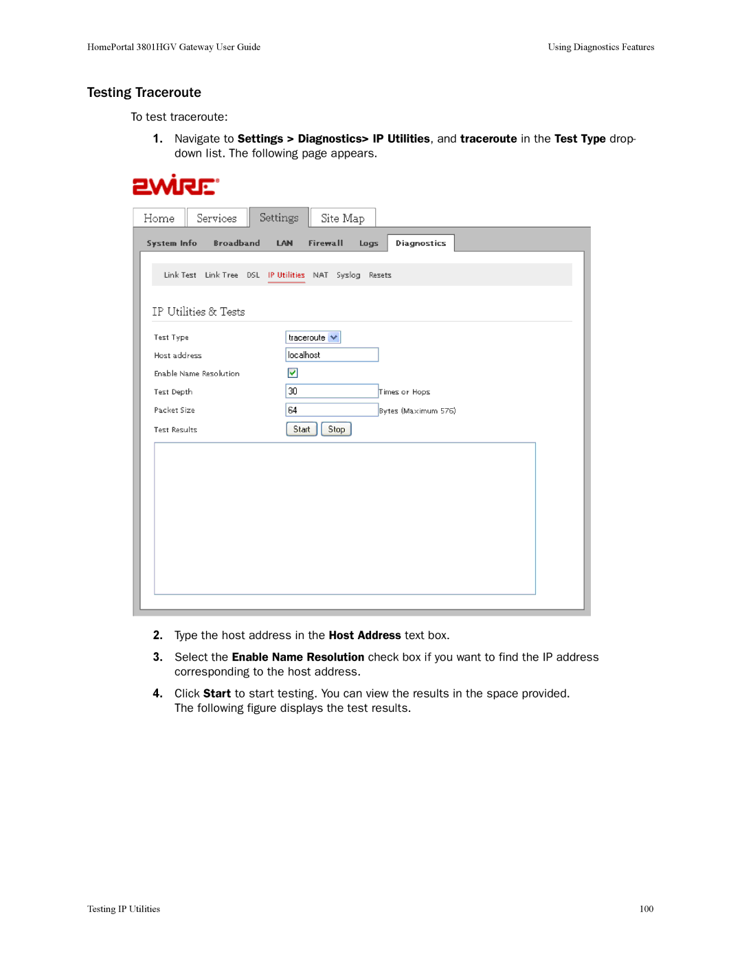 2Wire 3801HGV manual Testing Traceroute 