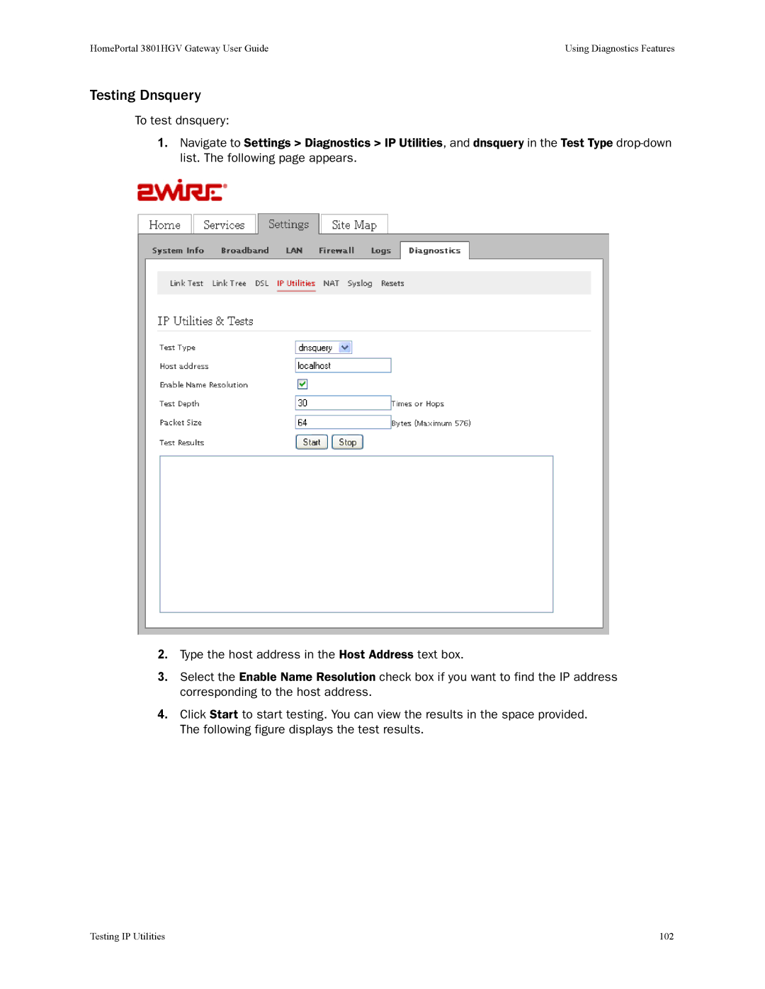 2Wire 3801HGV manual Testing Dnsquery 