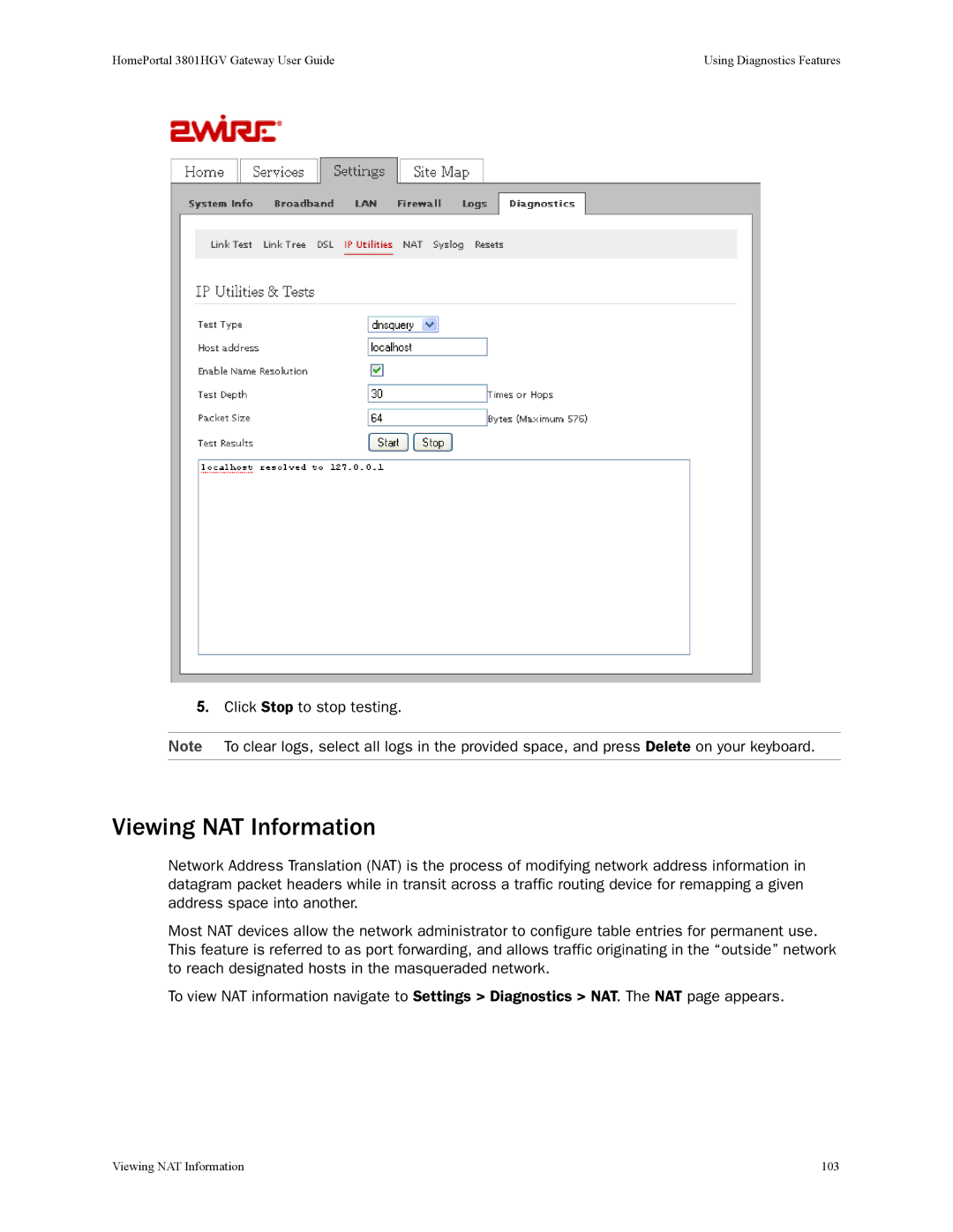 2Wire 3801HGV manual Viewing NAT Information 