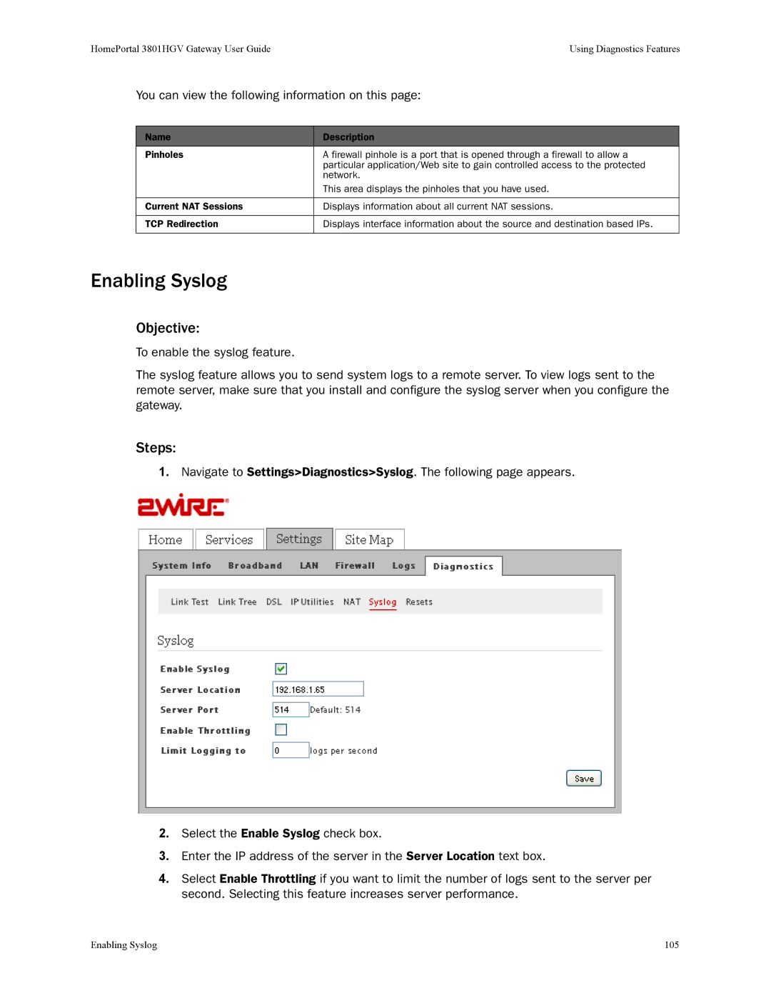 2Wire 3801HGV manual Enabling Syslog, Objective 