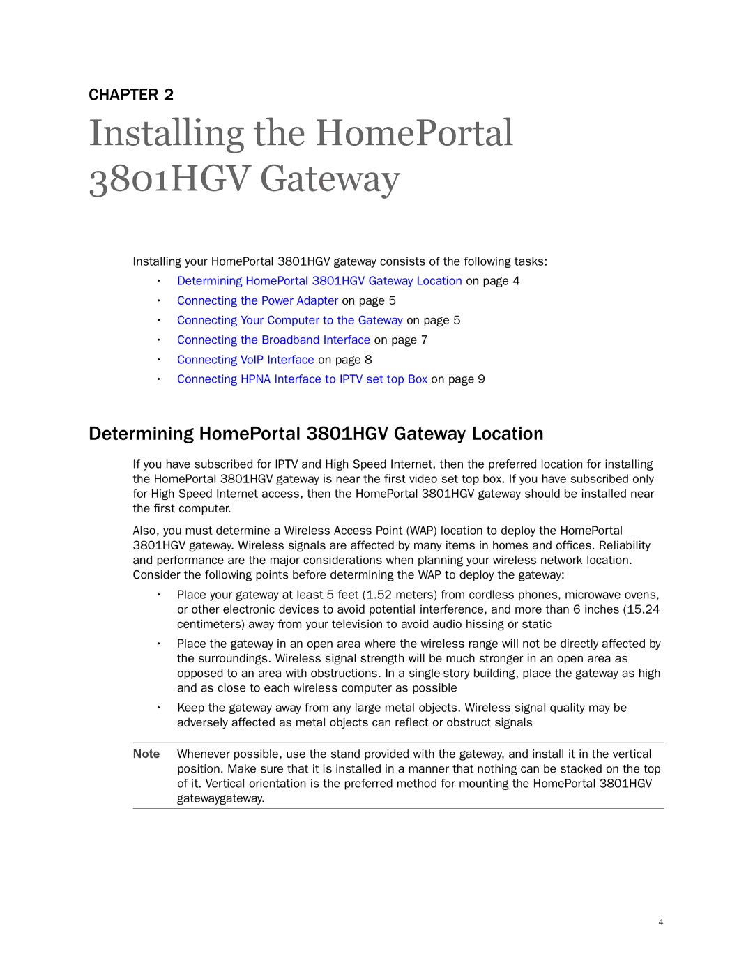 2Wire manual Installing the HomePortal 3801HGV Gateway, Determining HomePortal 3801HGV Gateway Location 