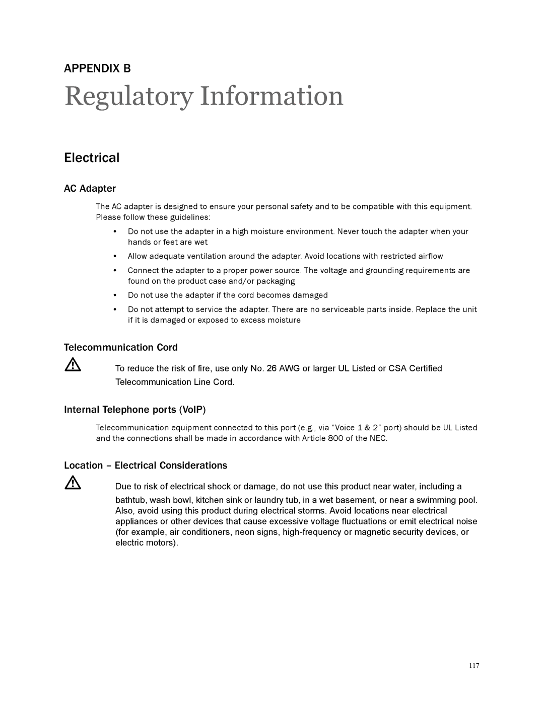 2Wire 3801HGV manual Regulatory Information, Electrical 