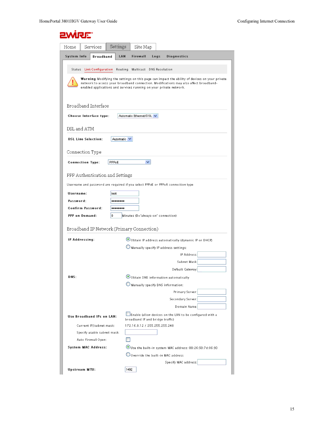 2Wire 3801HGV manual Configuring Internet Connection 