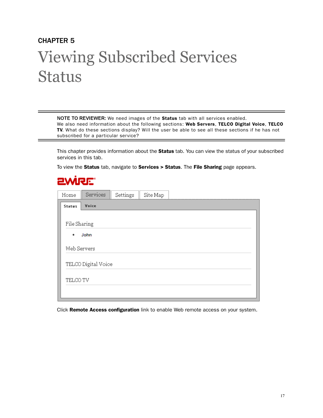 2Wire 3801HGV manual Viewing Subscribed Services Status 