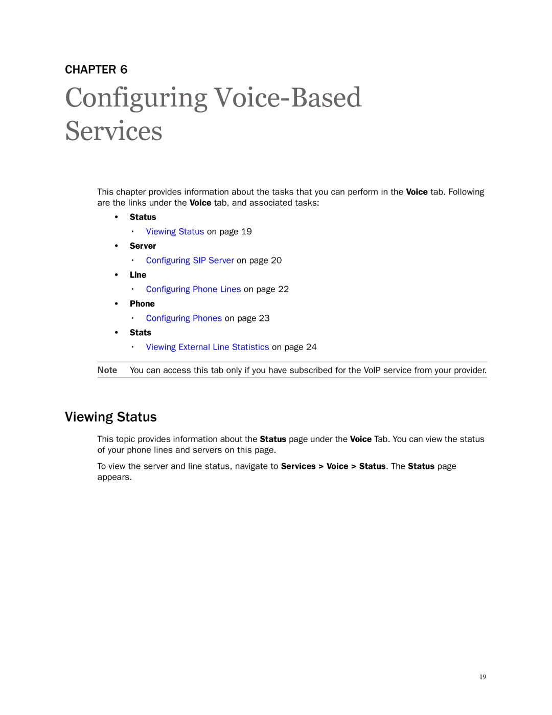 2Wire 3801HGV manual Configuring Voice-Based Services, Viewing Status 