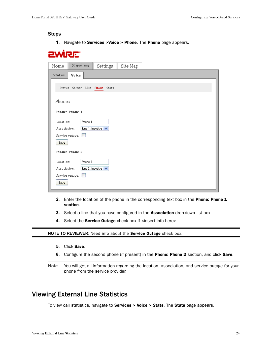 2Wire 3801HGV manual Viewing External Line Statistics 