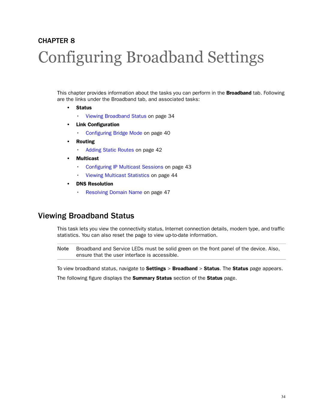 2Wire 3801HGV manual Configuring Broadband Settings, Viewing Broadband Status 