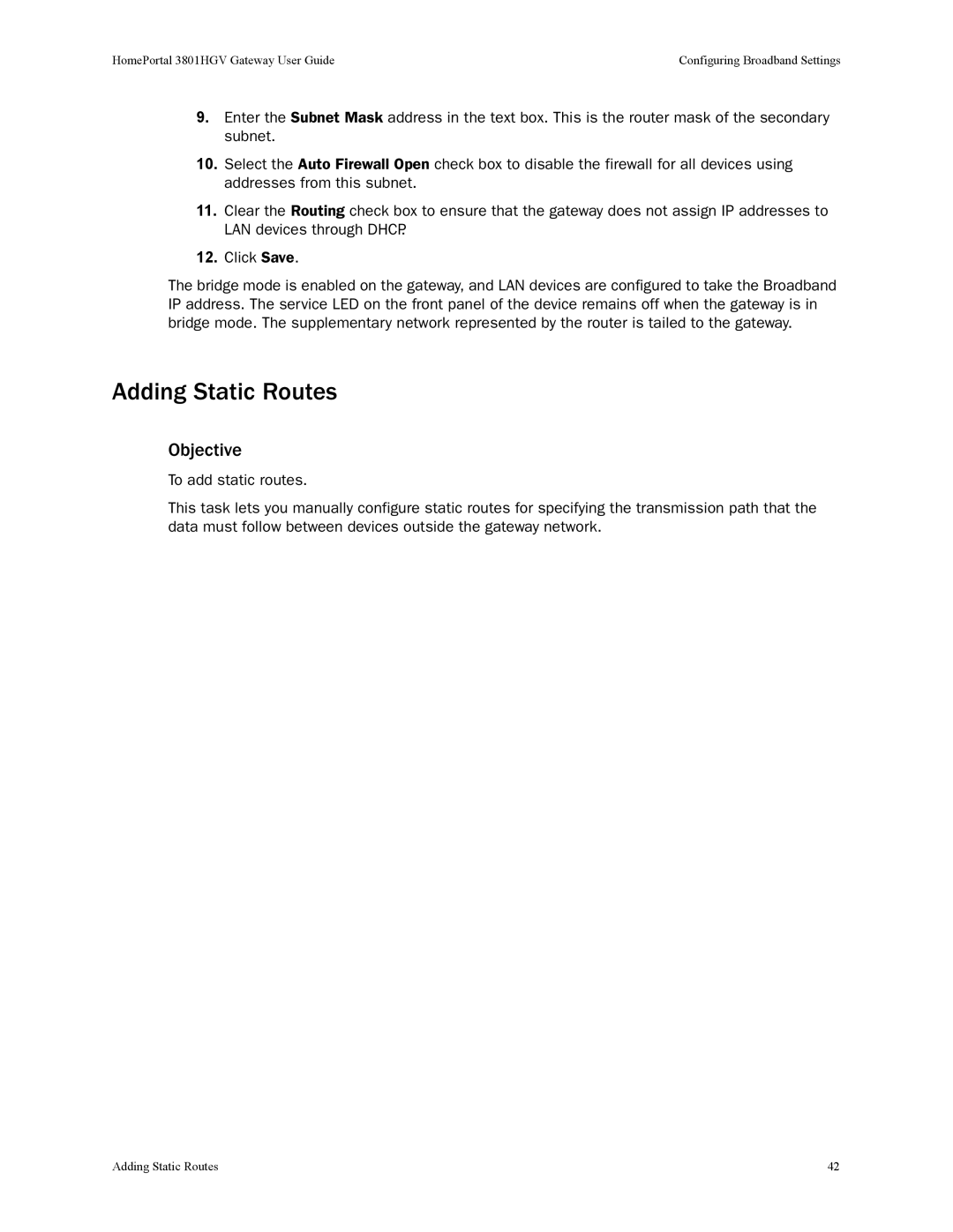 2Wire 3801HGV manual Adding Static Routes 