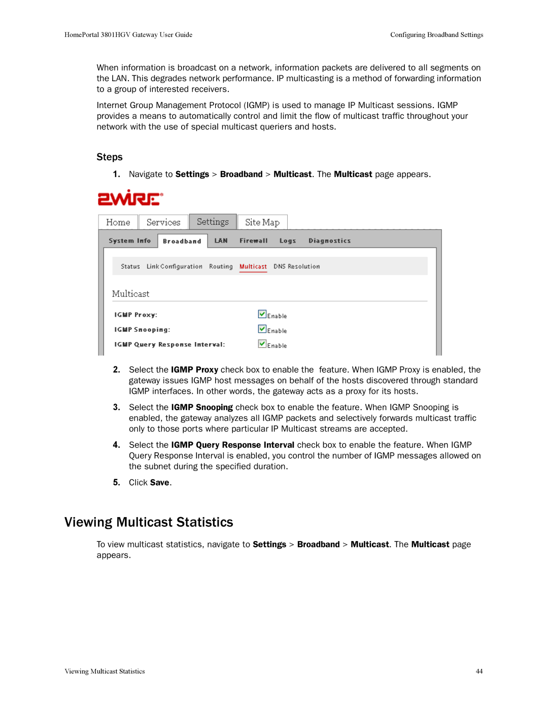 2Wire 3801HGV manual Viewing Multicast Statistics 