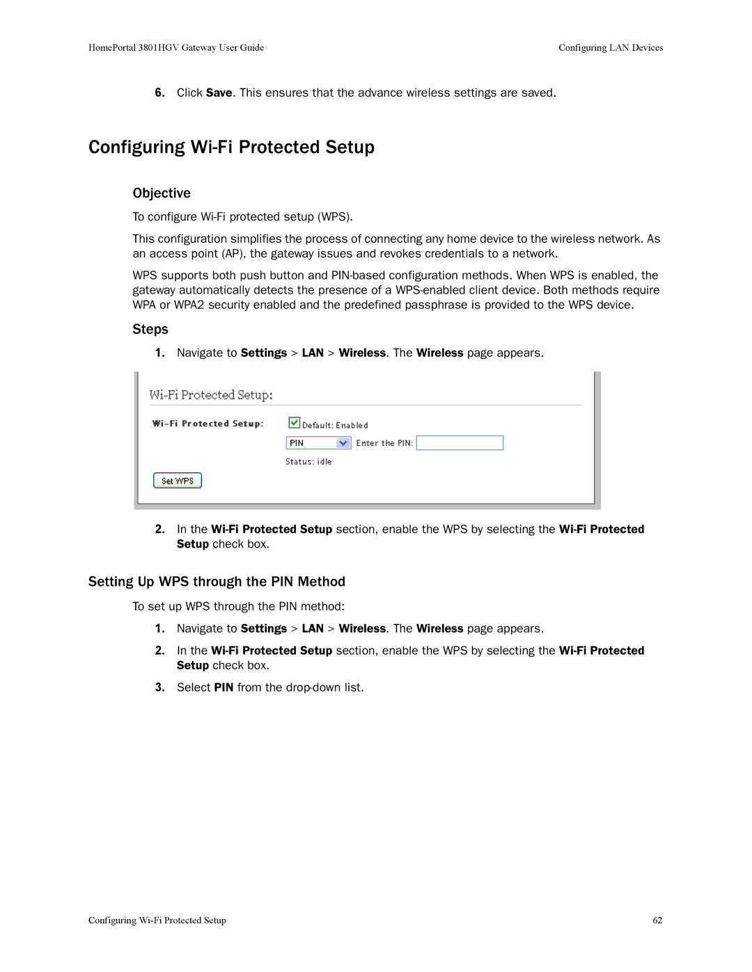 2Wire 3801HGV manual Configuring Wi-Fi Protected Setup, Setting Up WPS through the PIN Method 