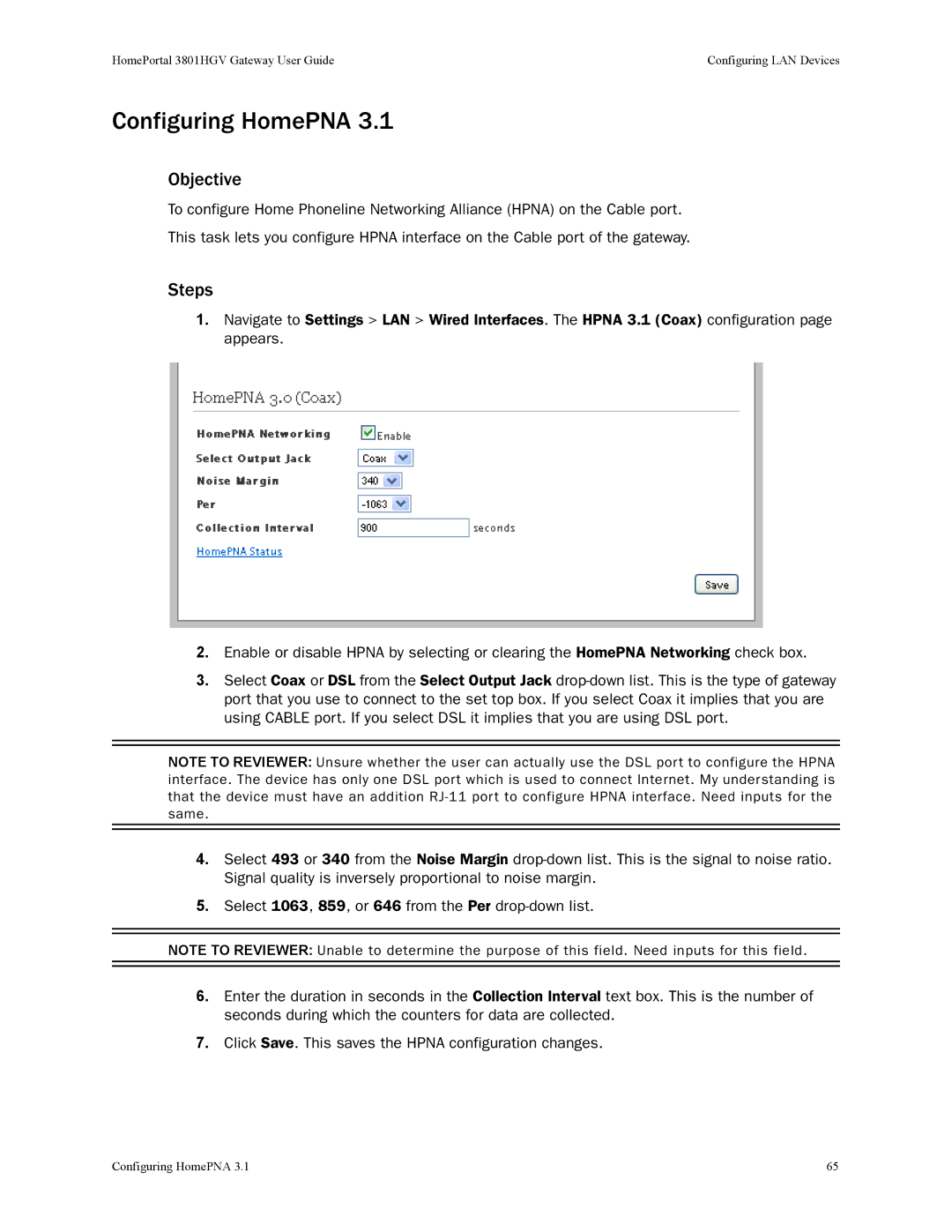 2Wire 3801HGV manual Configuring HomePNA 