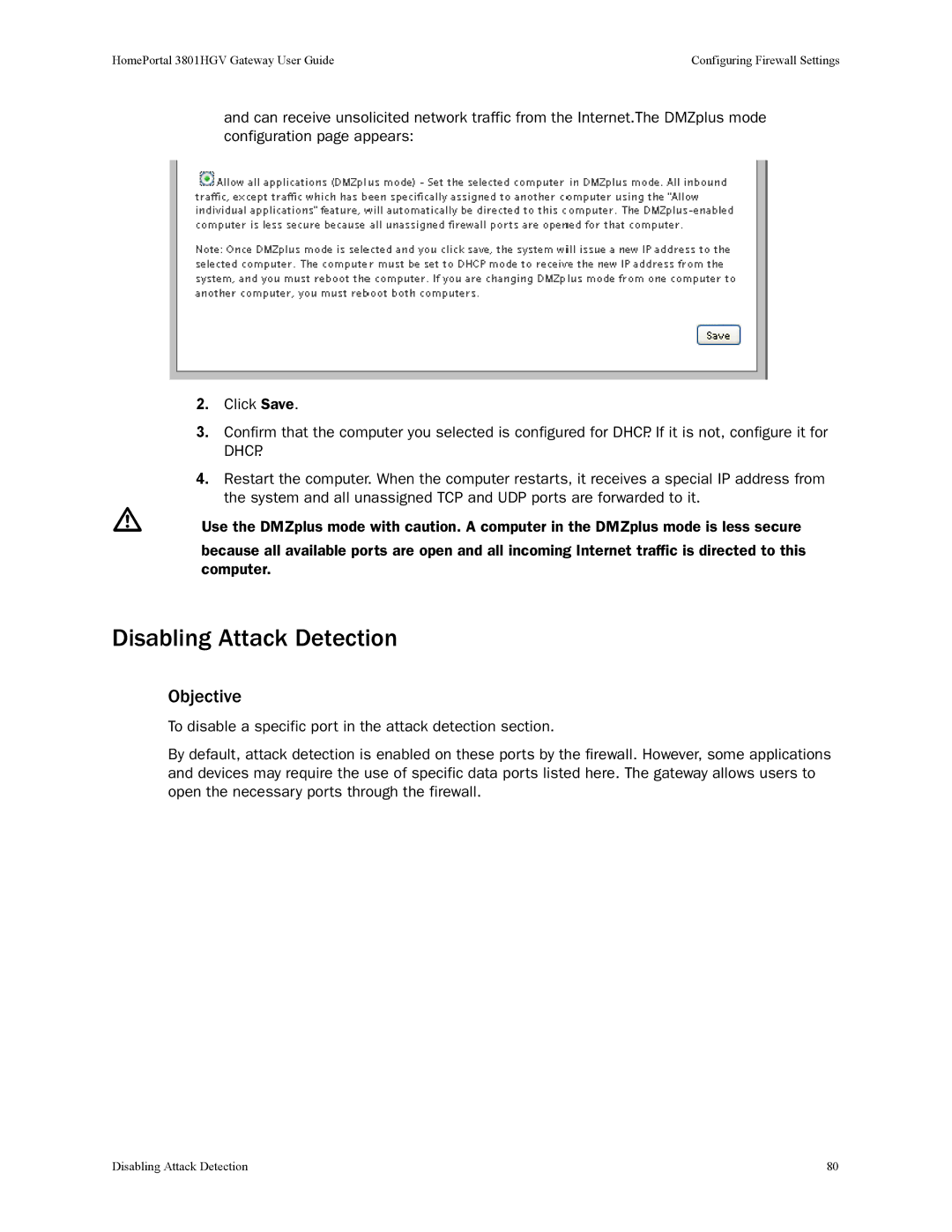 2Wire 3801HGV manual Disabling Attack Detection, Objective 