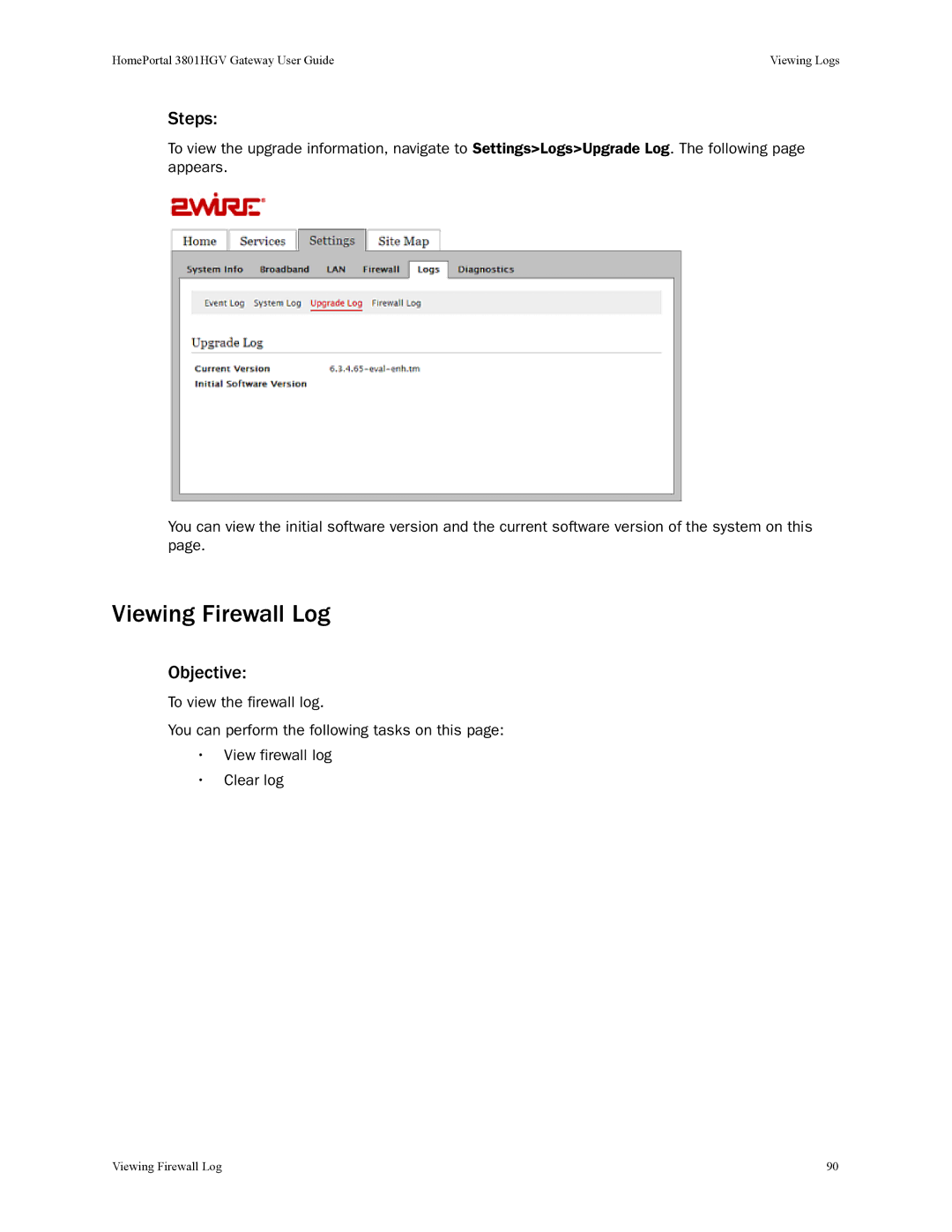 2Wire 3801HGV manual Viewing Firewall Log 