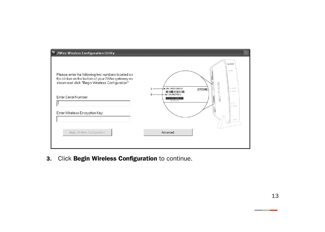 2Wire 802.11g manual Click Begin Wireless Configuration to continue 