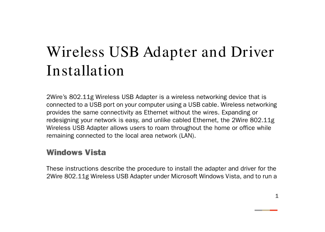 2Wire 802.11g manual Wireless USB Adapter and Driver Installation 